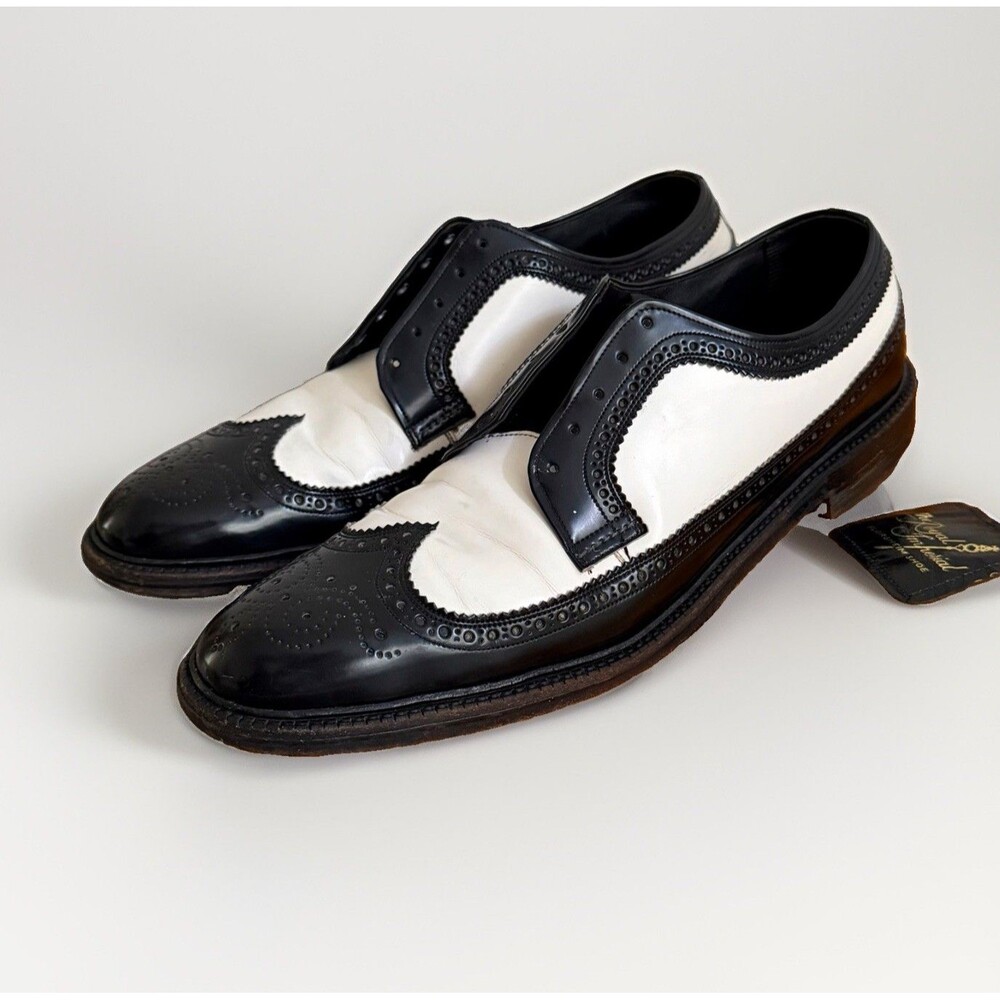 Florsheim Imperial VTG 50s Spectator Wingtip Shoes Sz 12? Narrow Black & White